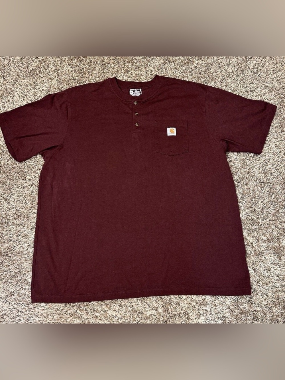 Carhartt Mens loose Fit Henley Short Sleeve T Shirt Pocket PORT burgundy Sz XXL